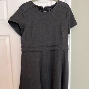 Ann Taylor charcoal wool blend dress with black leather trim size 12